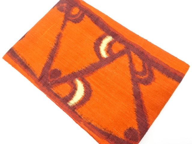 未使用品　手織り真綿紬　更紗模様織り出し名古屋帯